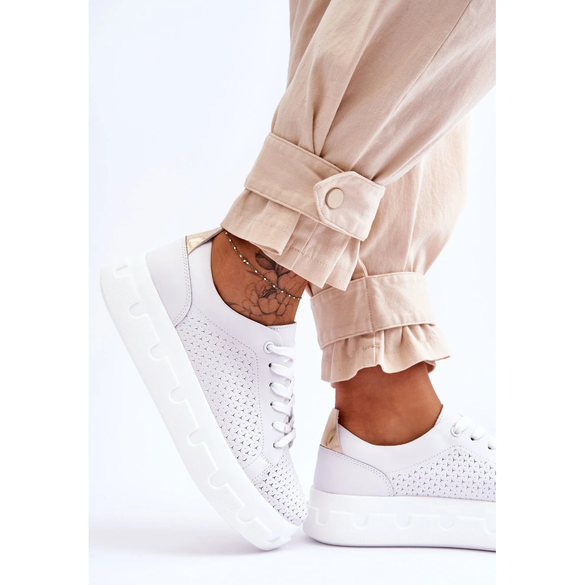 S.Barski Chaussures De Sport En Cuir Sur Une Plateforme Chunky Blanc Montigo Blanche – Image 4