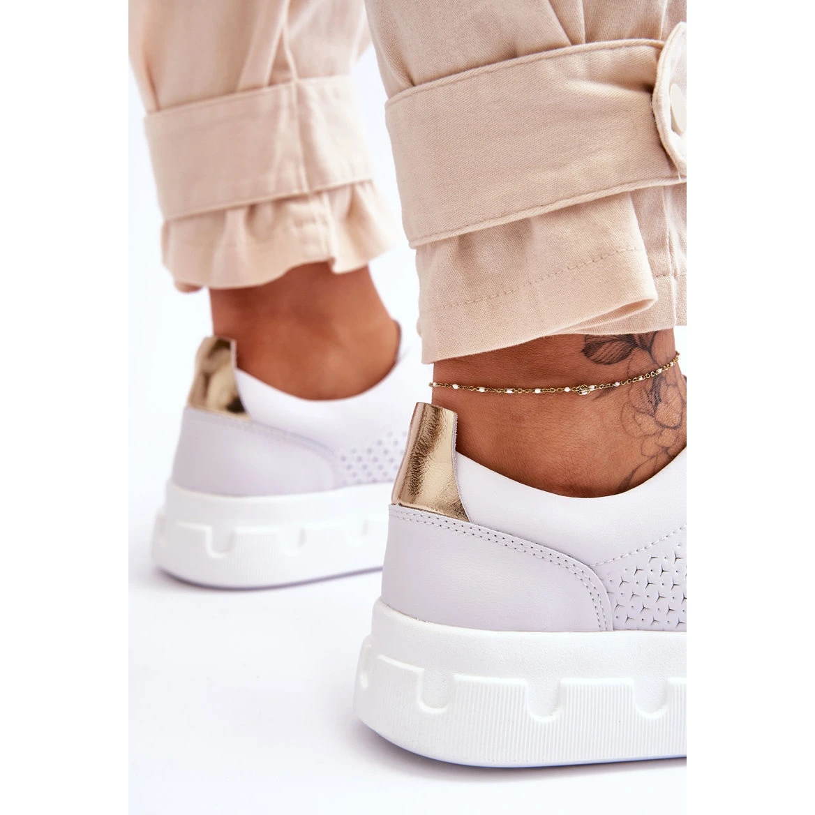 S.Barski Chaussures De Sport En Cuir Sur Une Plateforme Chunky Blanc Montigo Blanche – Image 5