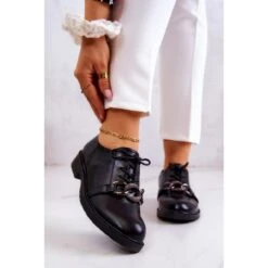 S.Barski Chaussures En Cuir Attachées Avec Un Ornement De Larosa Noir Le Noir