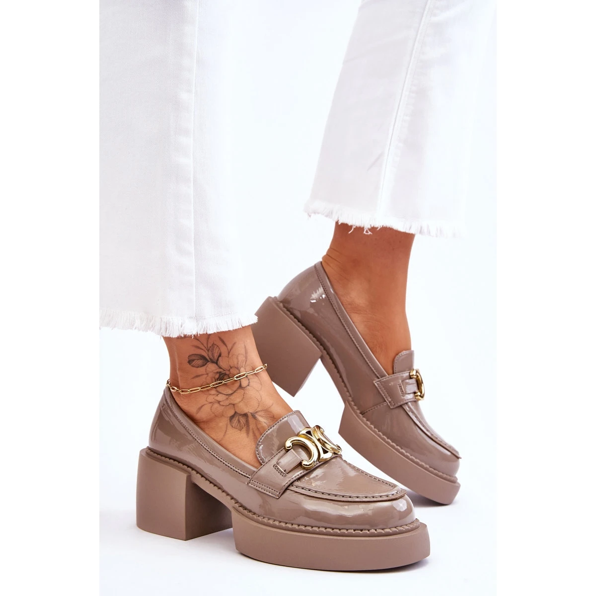 S.Barski Escarpins à La Mode à Talons Massifs Beige Imani – Image 5