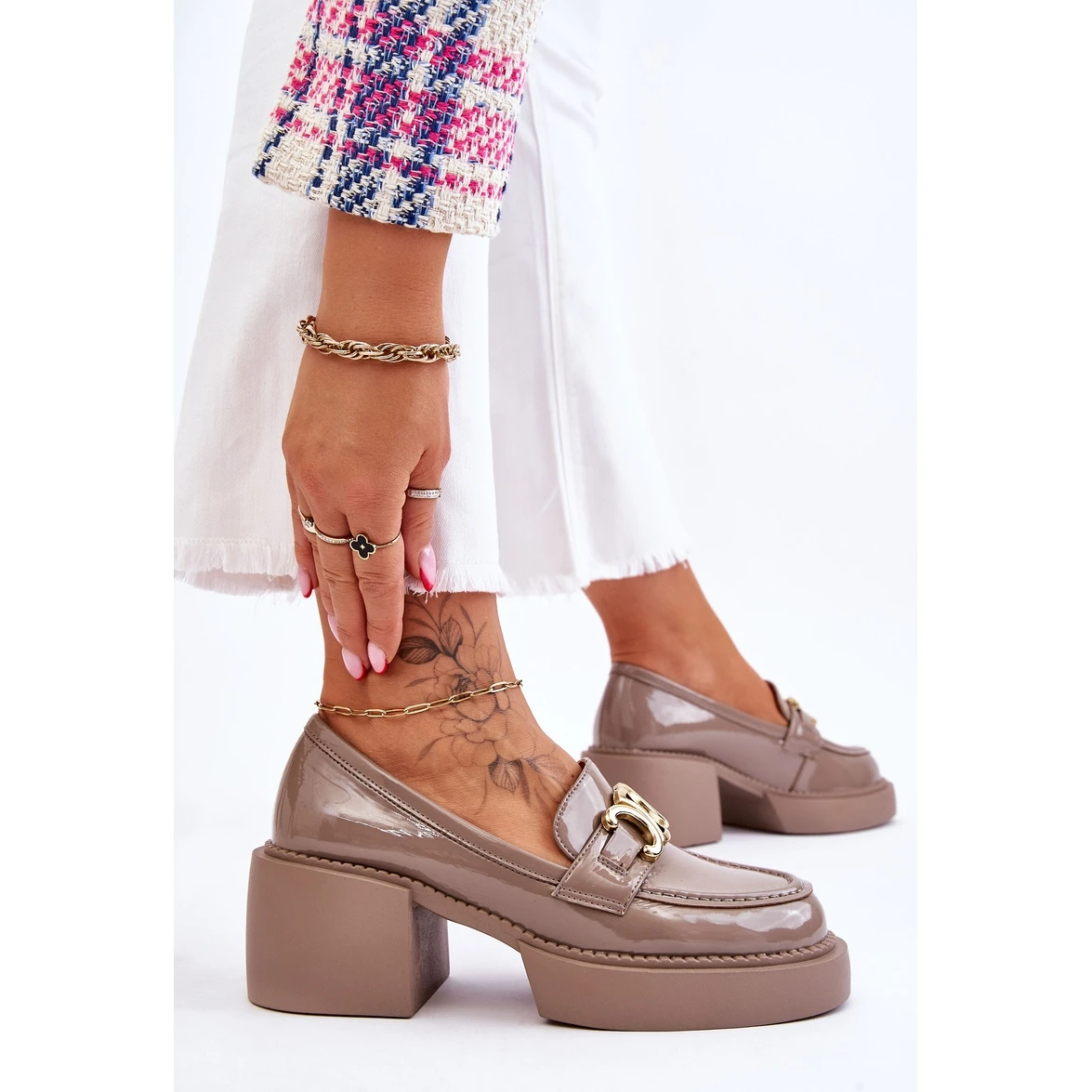 S.Barski Escarpins à La Mode à Talons Massifs Beige Imani – Image 6