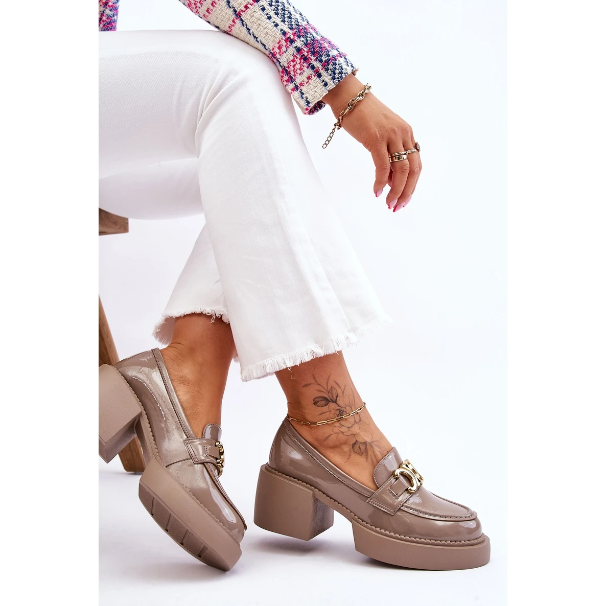 S.Barski Escarpins à La Mode à Talons Massifs Beige Imani – Image 8