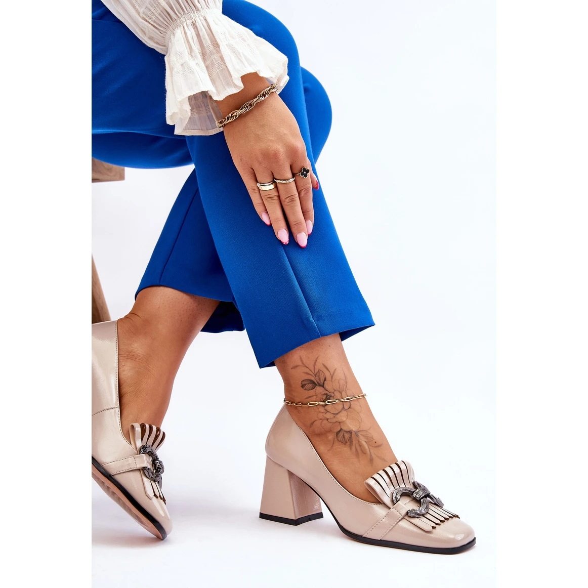 S.Barski Escarpins Confortables En Cuir Verni Beige Mercy – Image 10