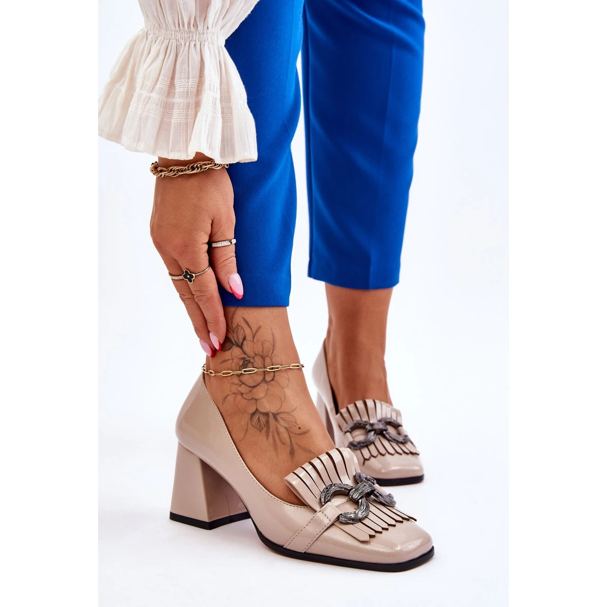 S.Barski Escarpins Confortables En Cuir Verni Beige Mercy – Image 2