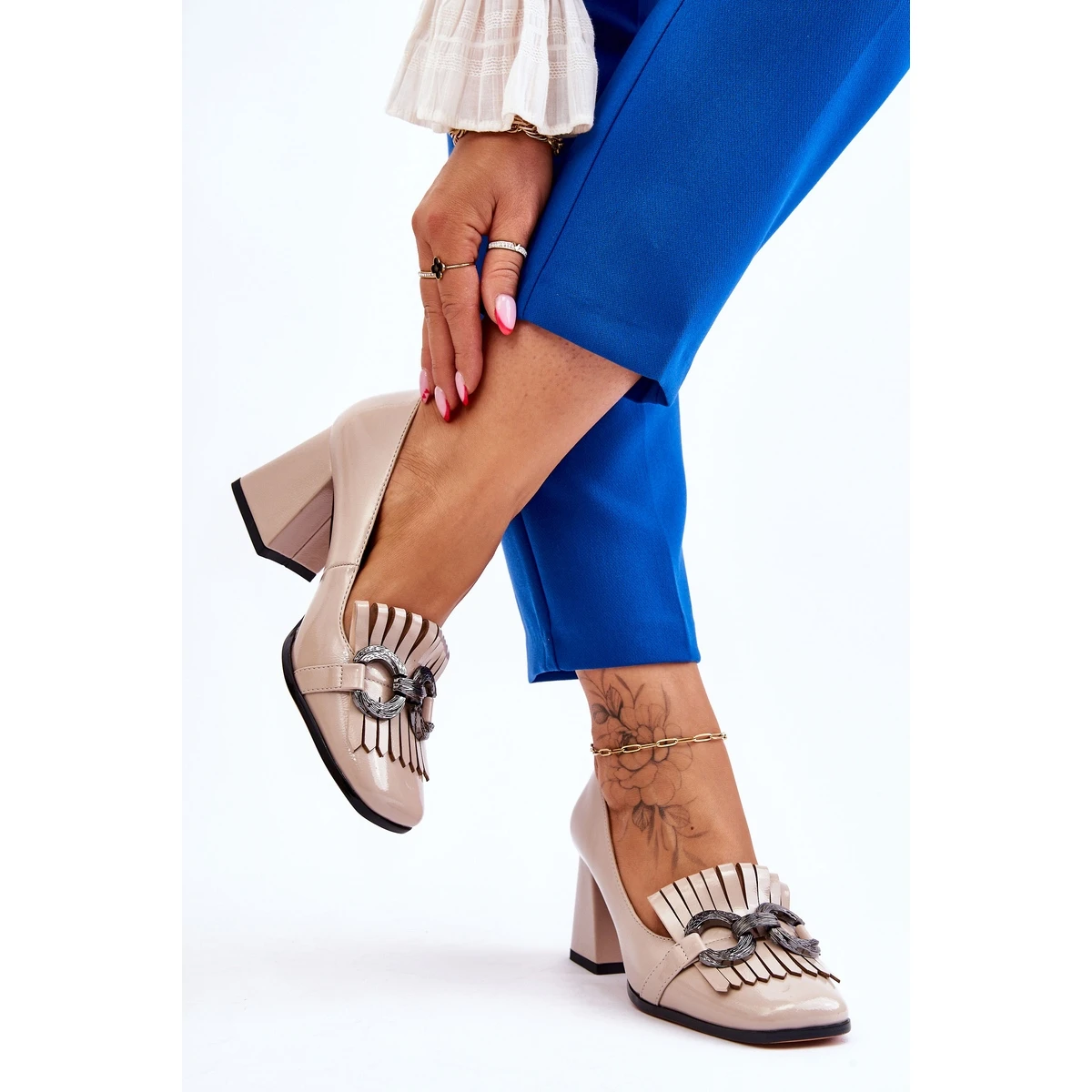 S.Barski Escarpins Confortables En Cuir Verni Beige Mercy – Image 3