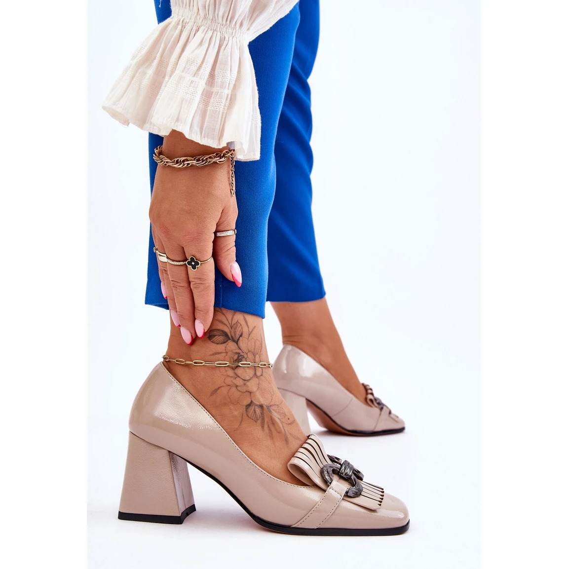S.Barski Escarpins Confortables En Cuir Verni Beige Mercy – Image 5