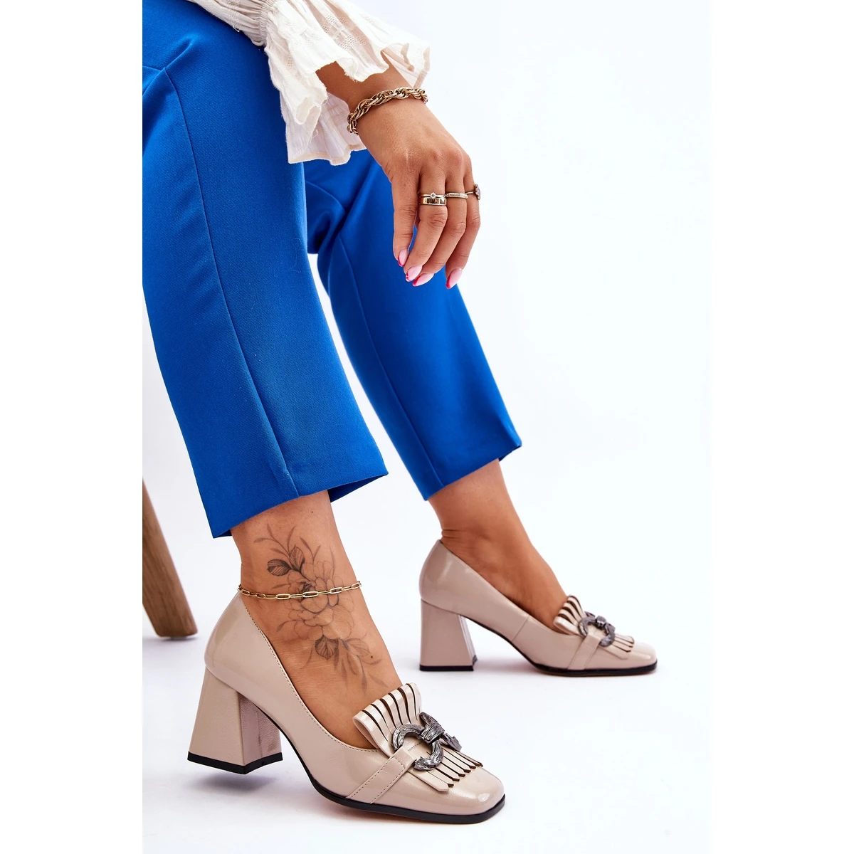S.Barski Escarpins Confortables En Cuir Verni Beige Mercy – Image 6
