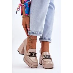 S.Barski Escarpins En Cuir Sur Talons Massifs Beige Maximo