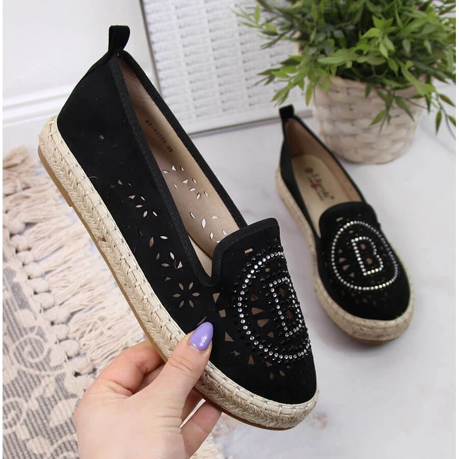 S.Barski Espadrilles Noires Ajourées Avec Zircons Cubiques Par S. Barski Le Noir – Image 2