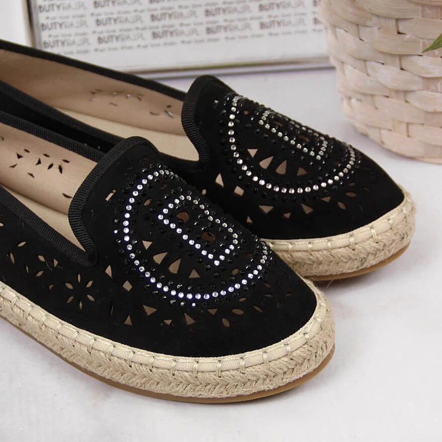 S.Barski Espadrilles Noires Ajourées Avec Zircons Cubiques Par S. Barski Le Noir – Image 3