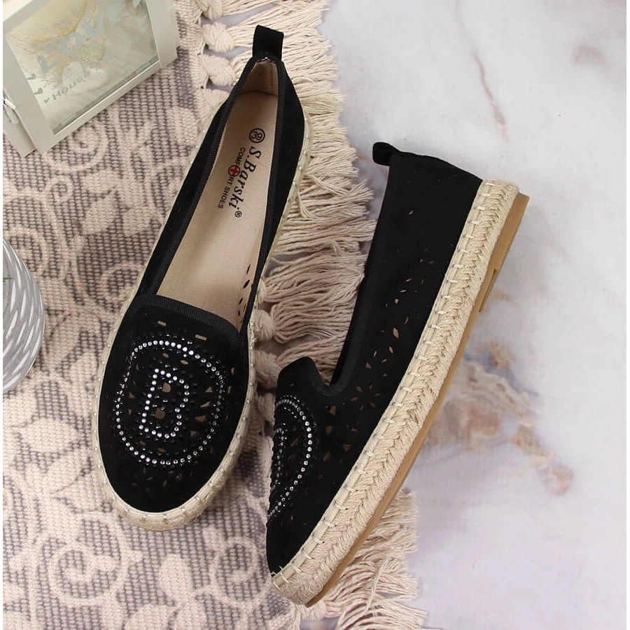 S.Barski Espadrilles Noires Ajourées Avec Zircons Cubiques Par S. Barski Le Noir – Image 4