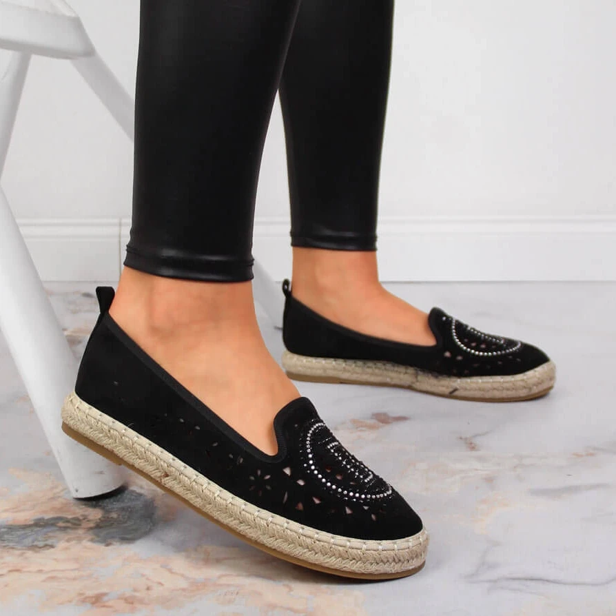 S.Barski Espadrilles Noires Ajourées Avec Zircons Cubiques Par S. Barski Le Noir – Image 5