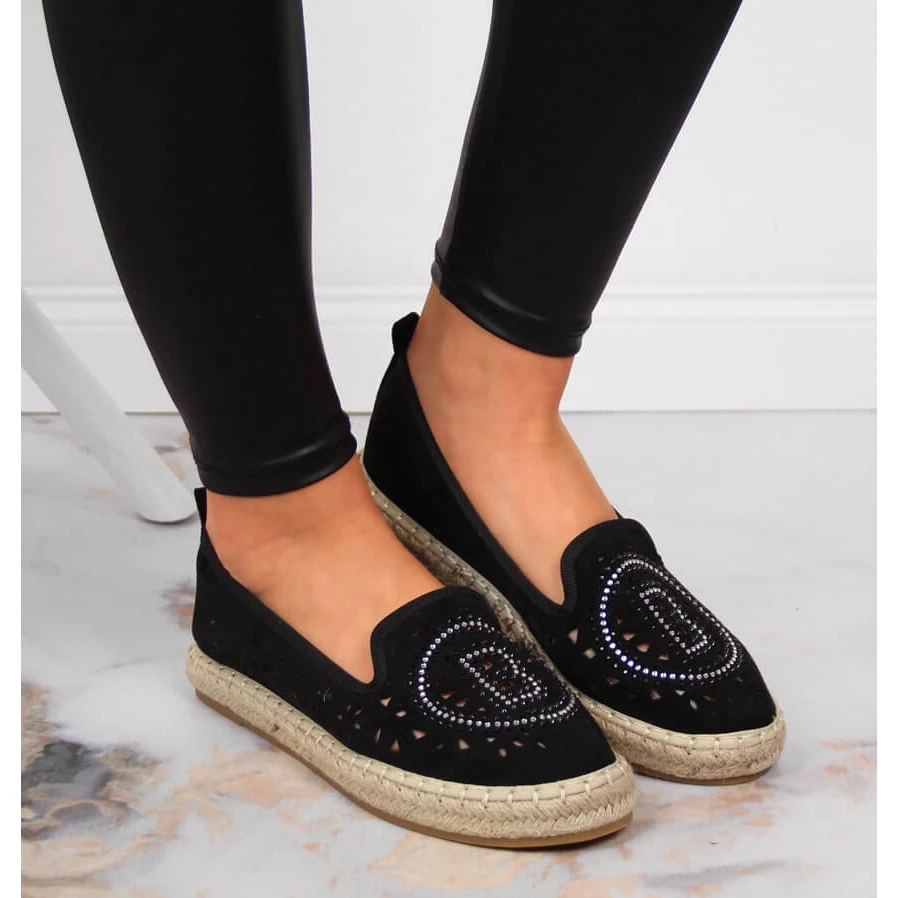 S.Barski Espadrilles Noires Ajourées Avec Zircons Cubiques Par S. Barski Le Noir – Image 6