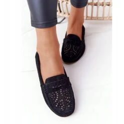 S.Barski Mocassins Ajourés En Daim Pour Femmes De S. Bararski Black Le Noir