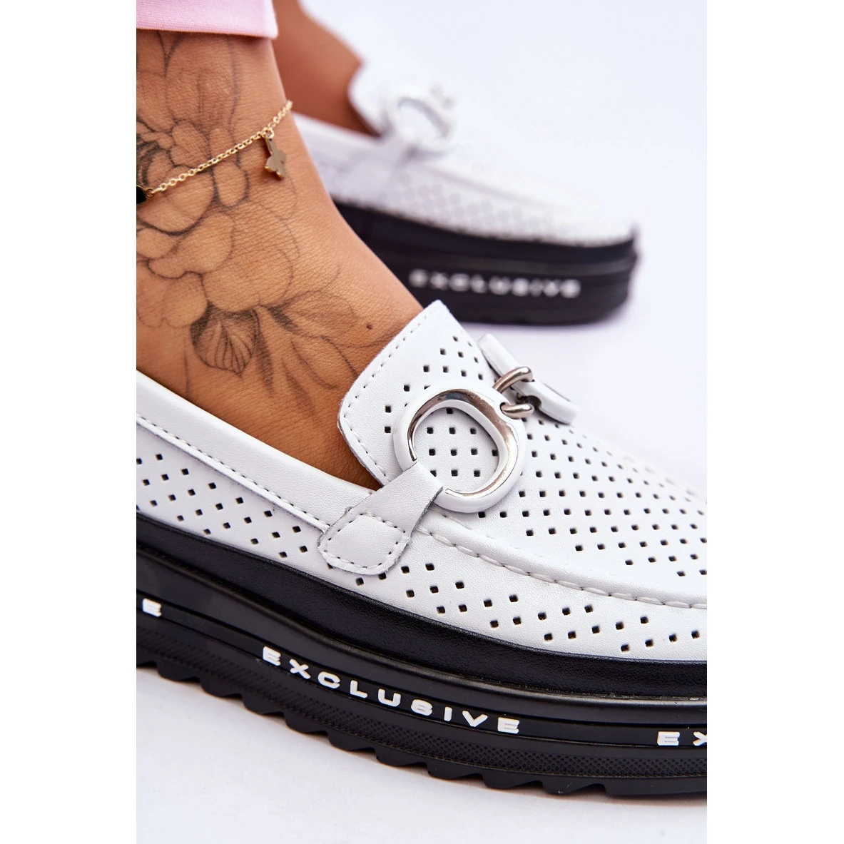 S.Barski Mocassins Classiques En Cuir Ajouré Avec Décoration Rendy Blanche – Image 6