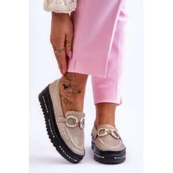 S.Barski Mocassins Classiques En Cuir Ajouré Avec Décoration Rendy Dorée D'or