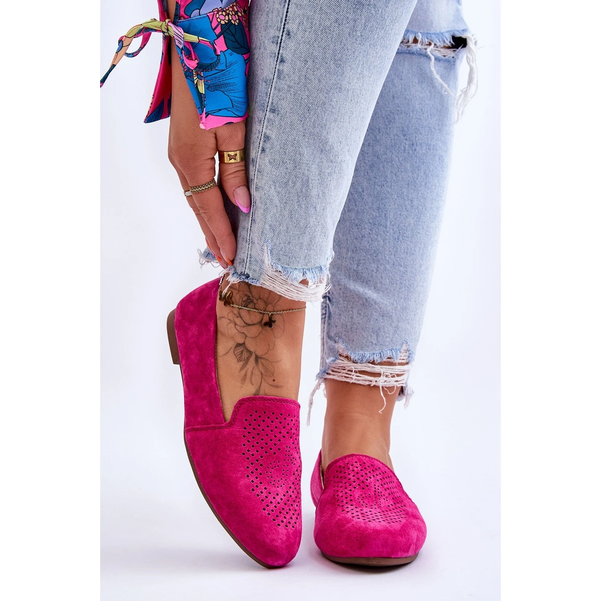 S.Barski Mocassins Confortables Daim Fuchsia Giovana Rose