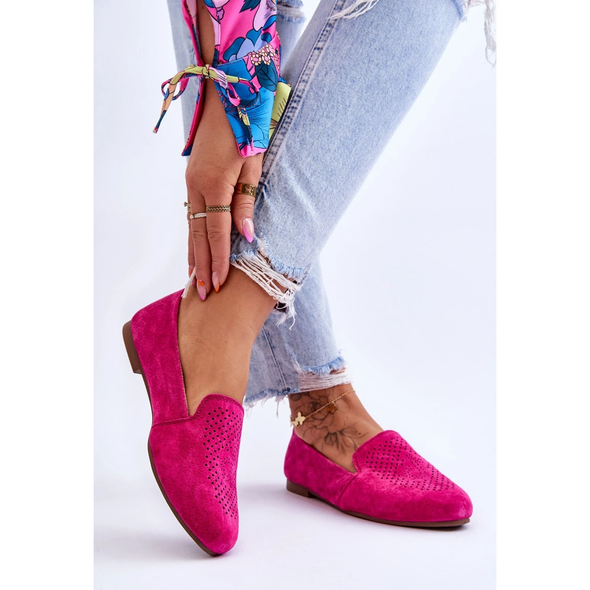 S.Barski Mocassins Confortables Daim Fuchsia Giovana Rose – Image 2