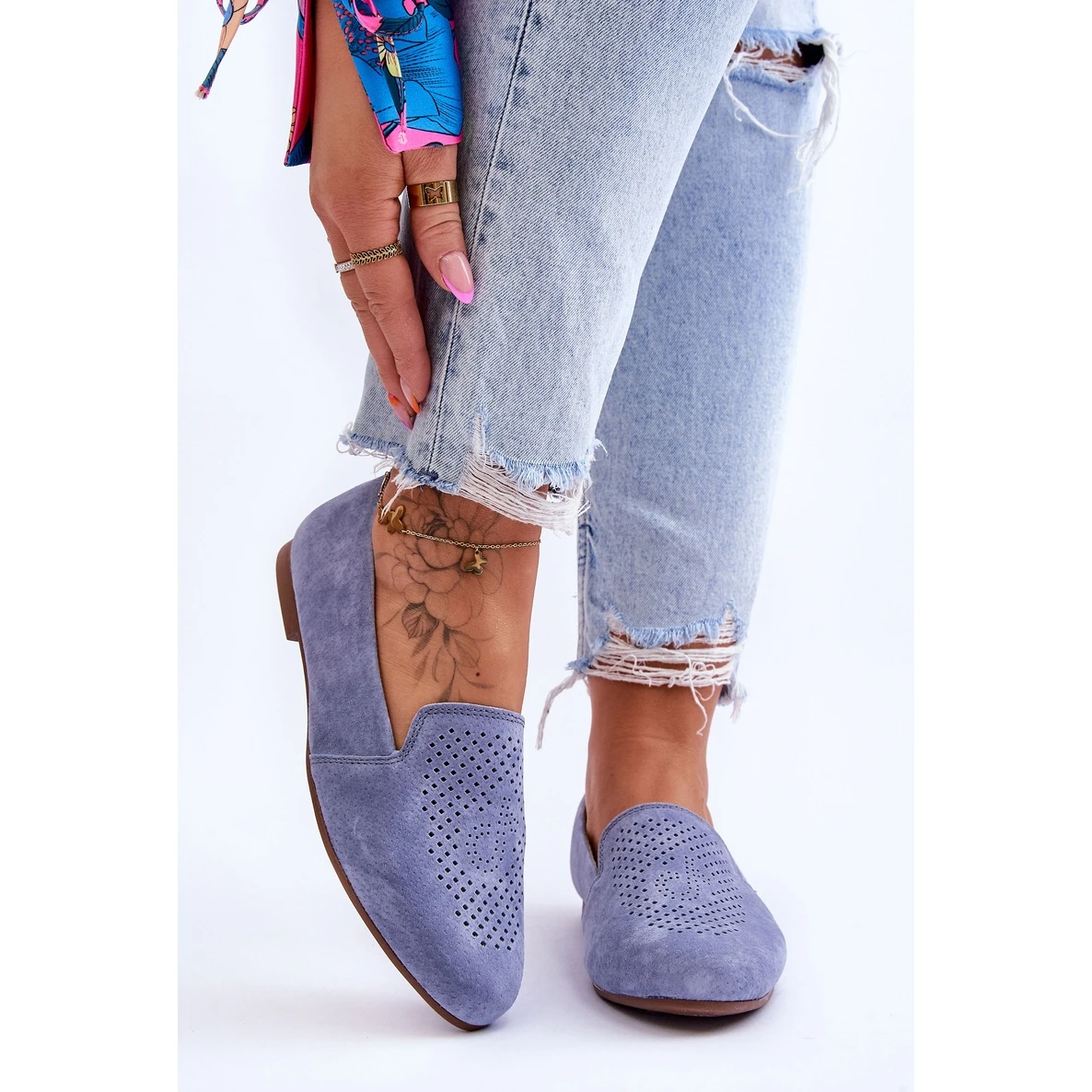 S.Barski Mocassins Giovana Bleus Confortables En Daim – Image 2