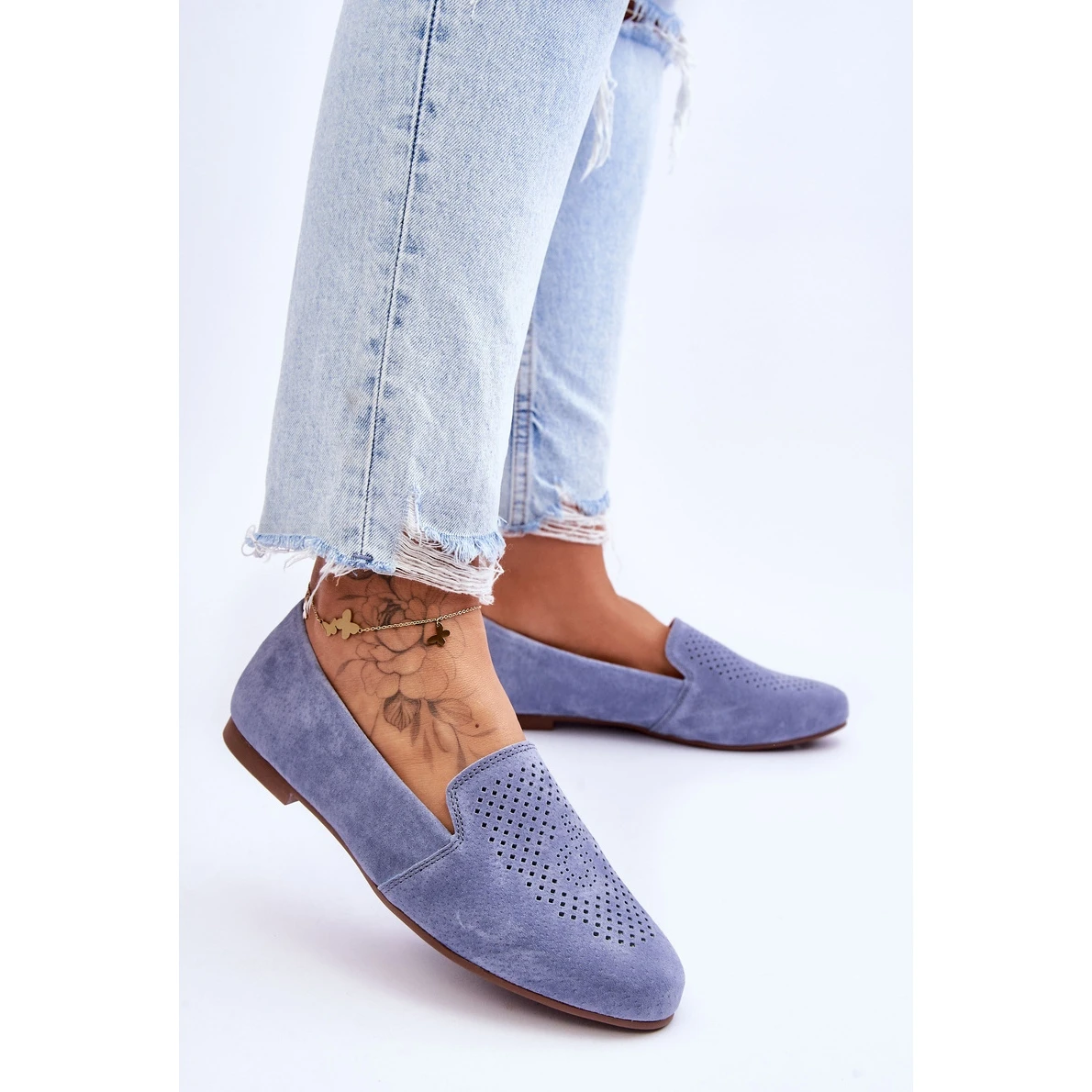 S.Barski Mocassins Giovana Bleus Confortables En Daim – Image 4