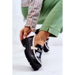 S.Barski Mocassins Laqués Femme Noir Et Blanc Cassida Blanche Le Noir