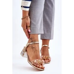 S.Barski Sandales Dorées Pour Femmes à Talons Bas Gold Benicio D'or