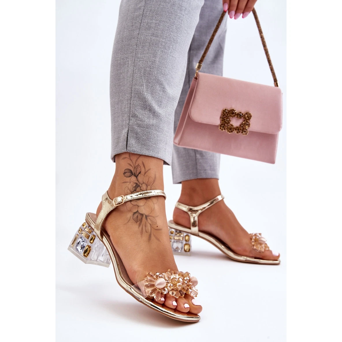 S.Barski Sandales Dorées Pour Femmes à Talons Bas Gold Benicio D'or – Image 2