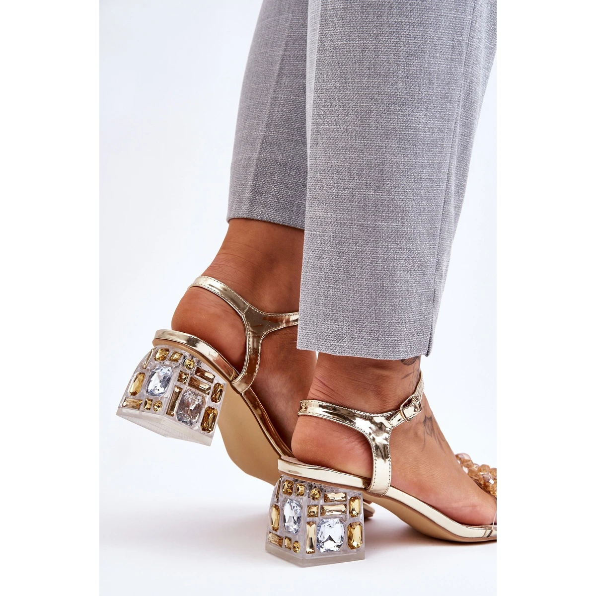 S.Barski Sandales Dorées Pour Femmes à Talons Bas Gold Benicio D'or – Image 4