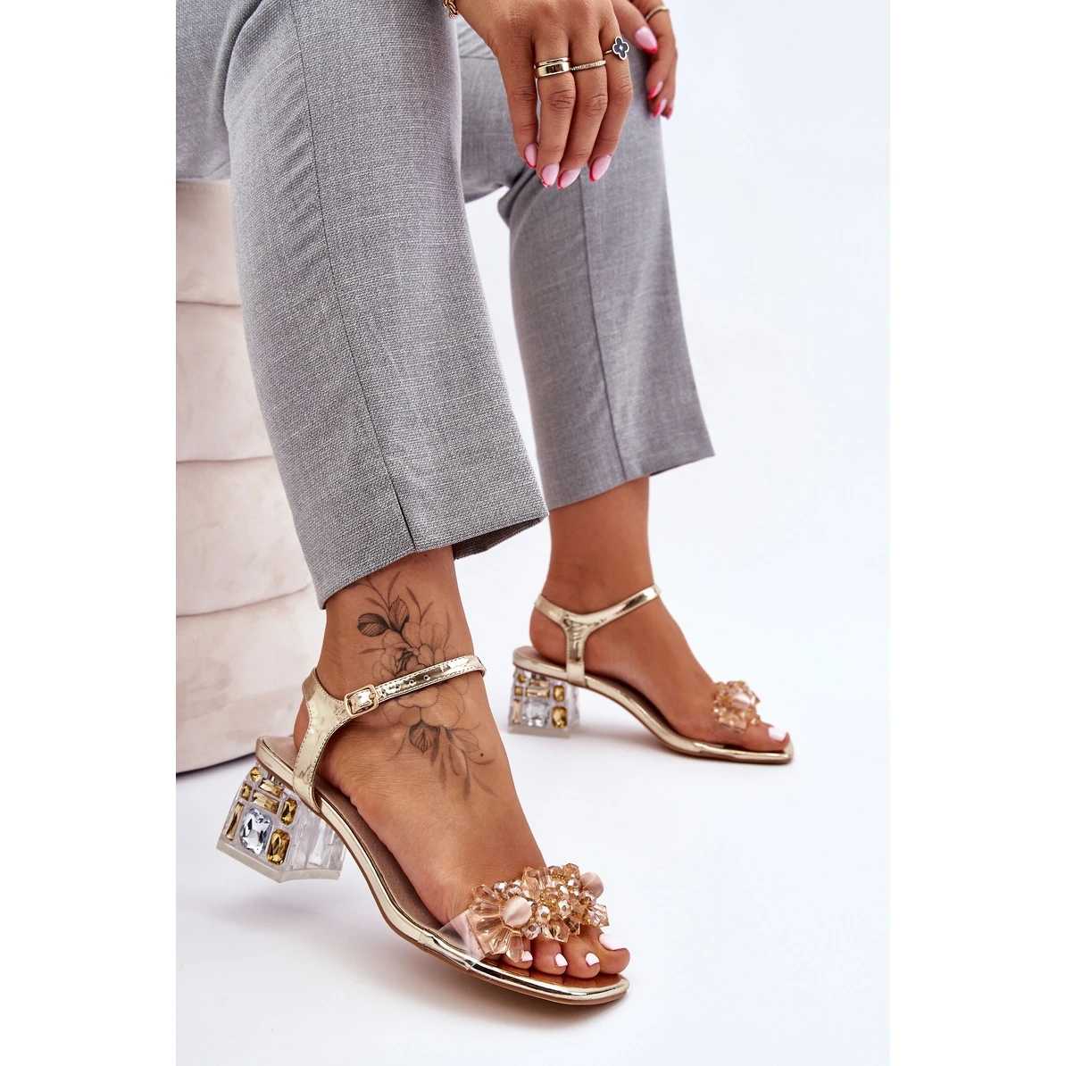 S.Barski Sandales Dorées Pour Femmes à Talons Bas Gold Benicio D'or – Image 6