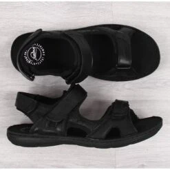 Sandales En Cuir Noir Pour Hommes Avec Fermetures Velcro Łukbut 991 Le Noir