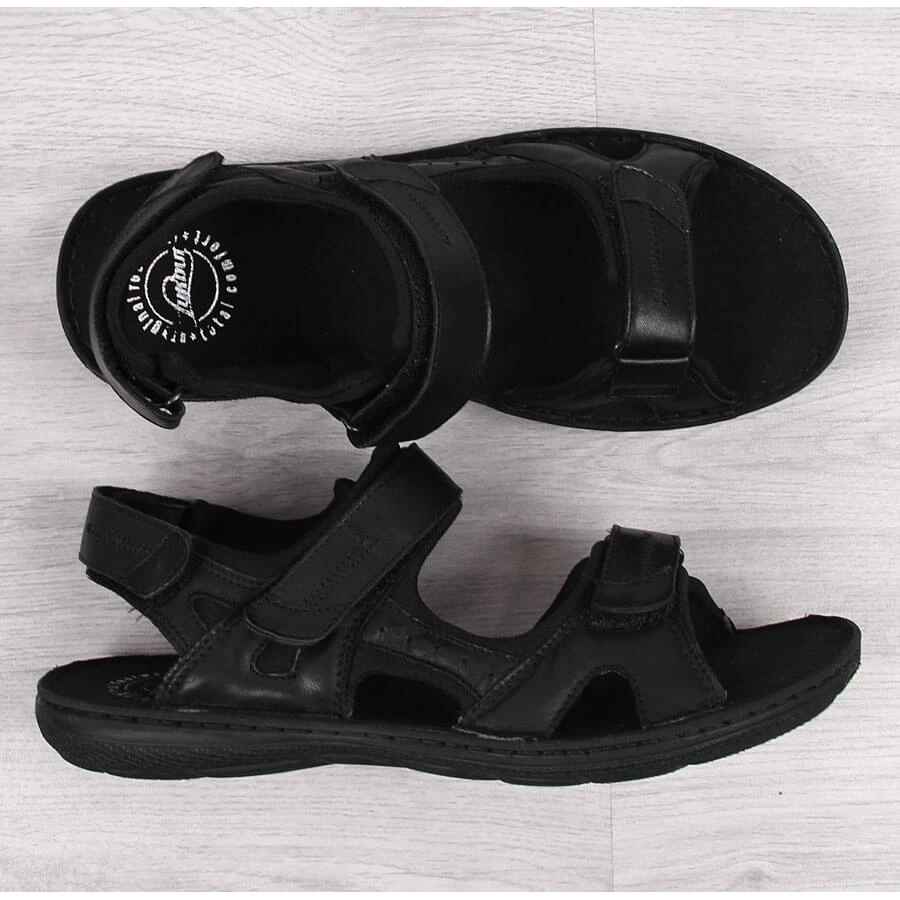 Sandales En Cuir Noir Pour Hommes Avec Fermetures Velcro Łukbut 991 Le Noir