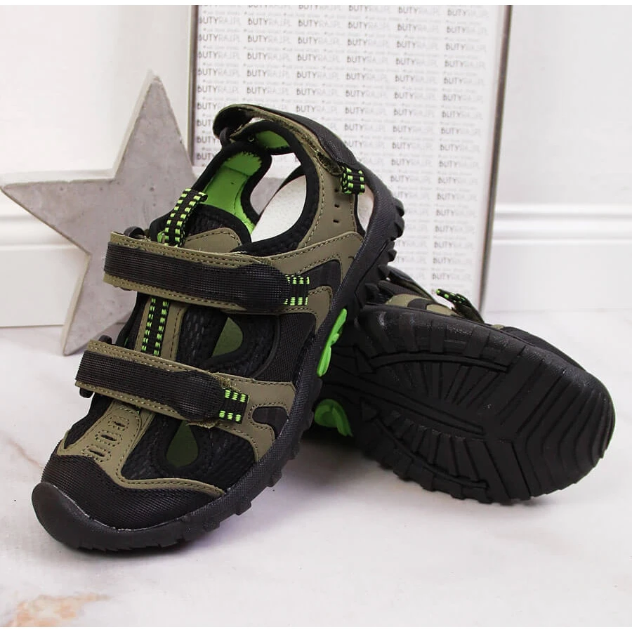 Sandales Garçon American Club Kaki à Scratchs Vert – Image 3