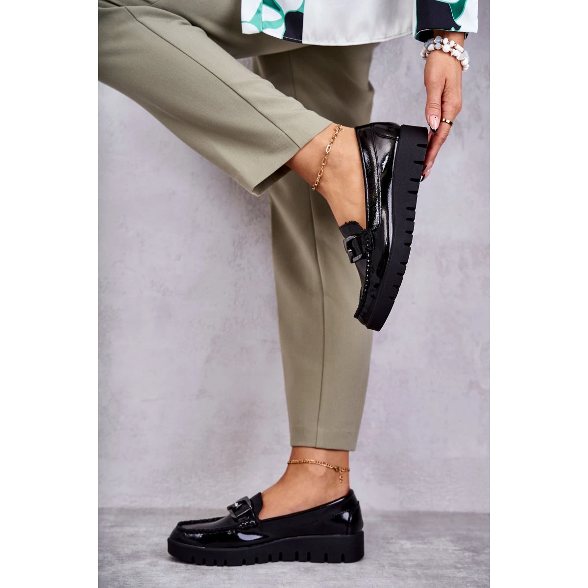 Sergio Leone Mocassins Laqués Sur La Plateforme Noire Kjersti Le Noir – Image 5