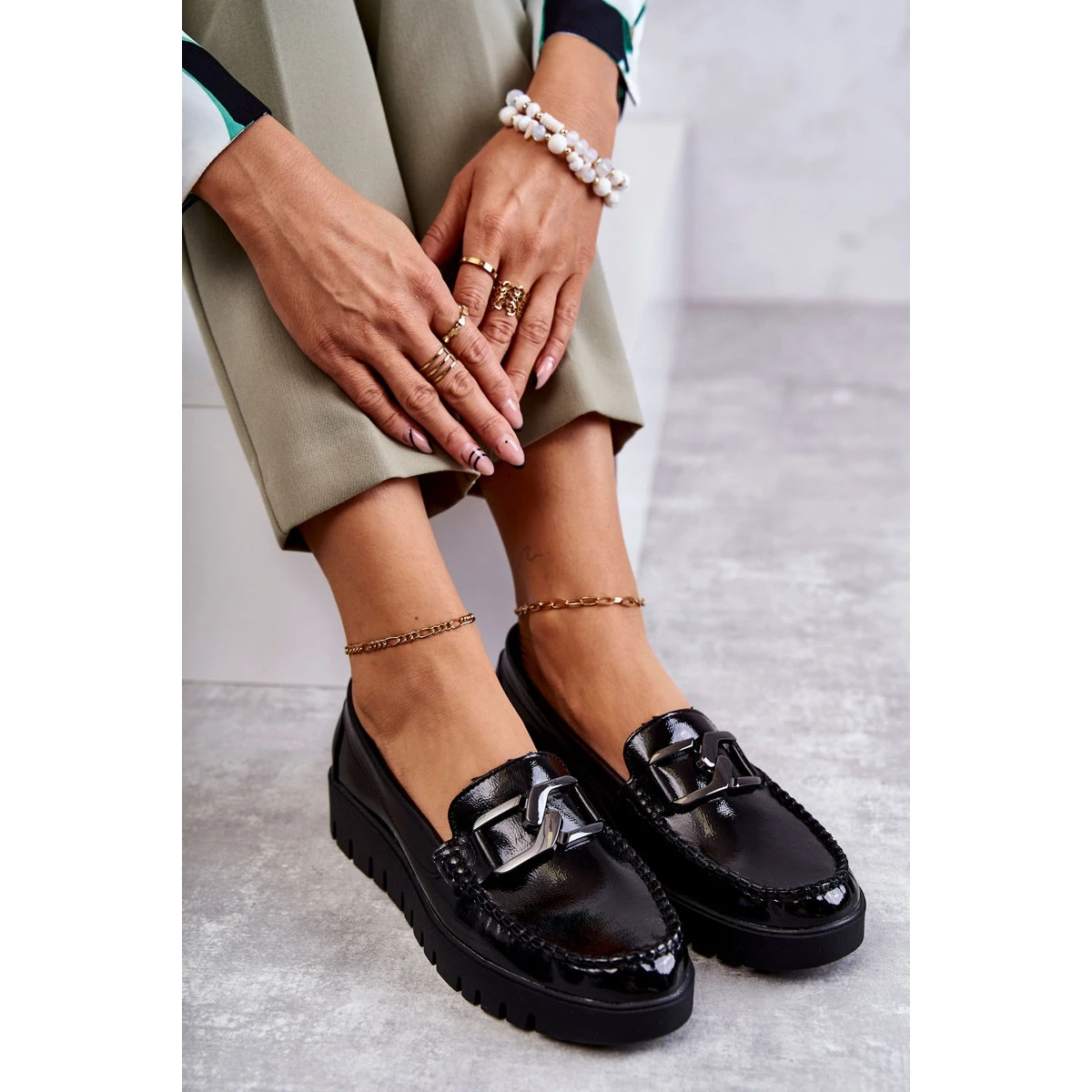 Sergio Leone Mocassins Laqués Sur La Plateforme Noire Kjersti Le Noir – Image 7