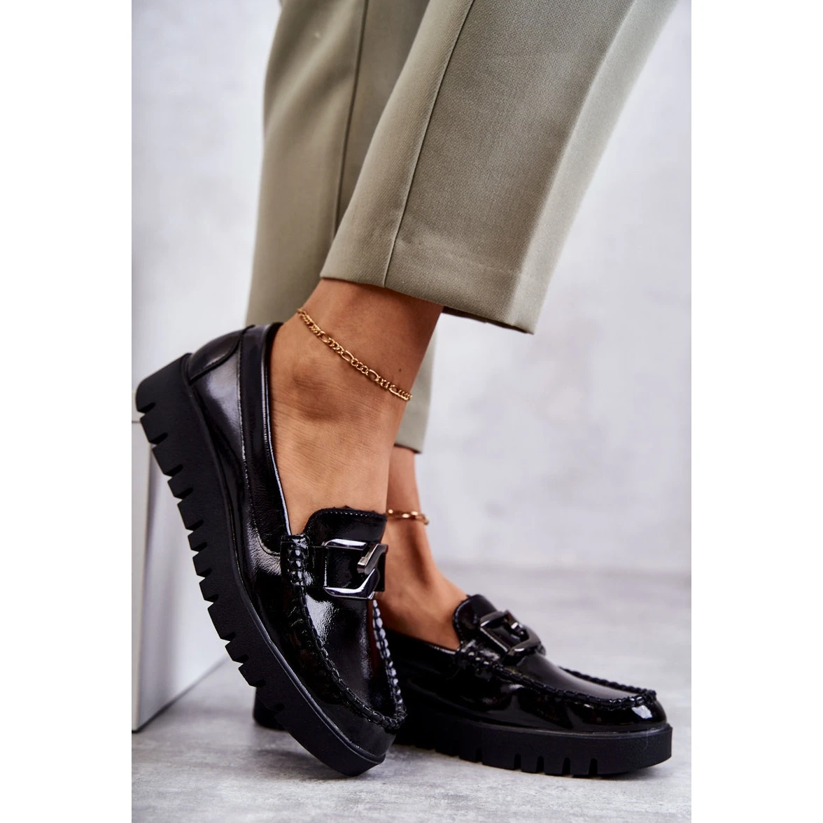 Sergio Leone Mocassins Laqués Sur La Plateforme Noire Kjersti Le Noir – Image 9