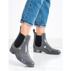 SHELOVET Bottes De Pluie Courtes Brillantes Gris