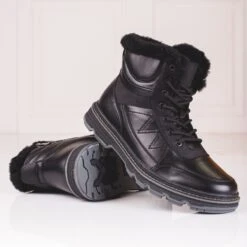 SHELOVET Bottes D'hiver Pour Hommes Isolées Avec Fourrure Le Noir