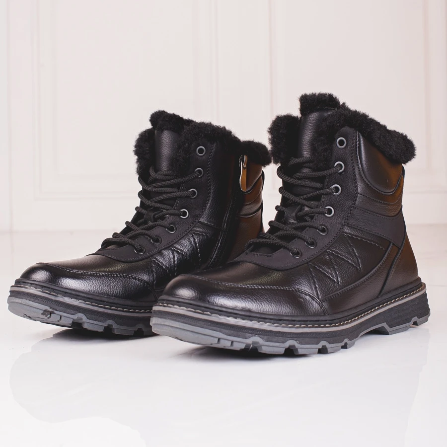 SHELOVET Bottes D'hiver Pour Hommes Isolées Avec Fourrure Le Noir – Image 2
