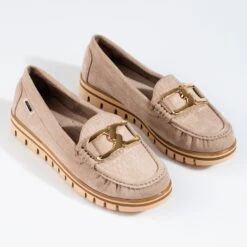 SHELOVET Mocassins En Daim Beige Shelobvet, Femmes