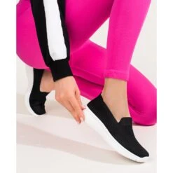 Slip Femme En Tissu Noir Shelovet Semelle épaisse Le Noir