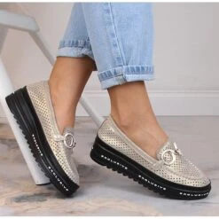 Slip-on Ajourées Confortables En Cuir Or S.Barski LR27750 D'or