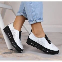 Slip-on Confortables En Cuir Ajouré Argent S.Barski LR29089