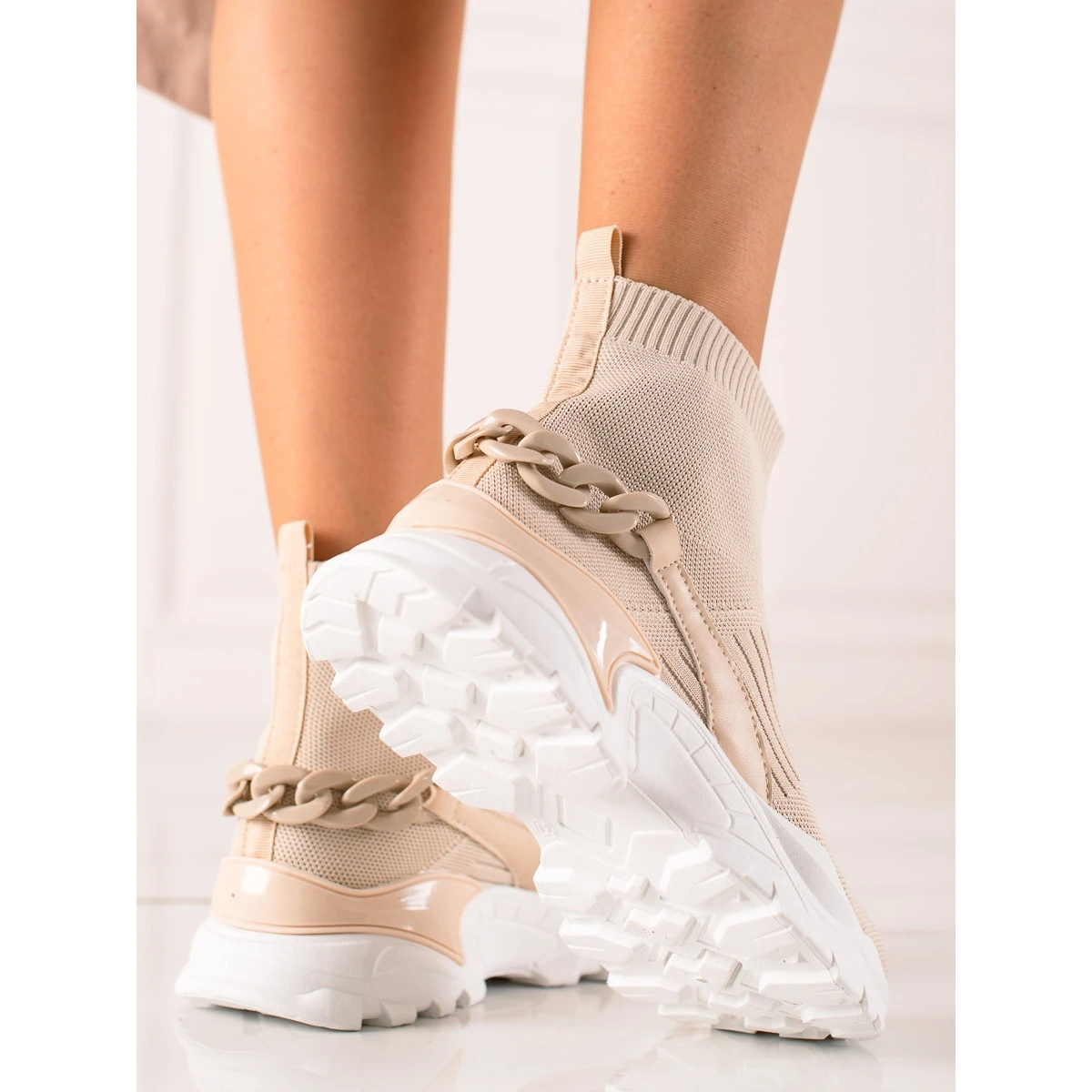 TRENDI Baskets à La Mode Avec Une Chaussette Beige – Image 2