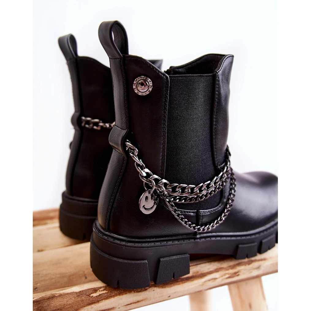 Vinceza Bottes En Cuir Isolées Pour Enfants Noir Lise Le Noir
