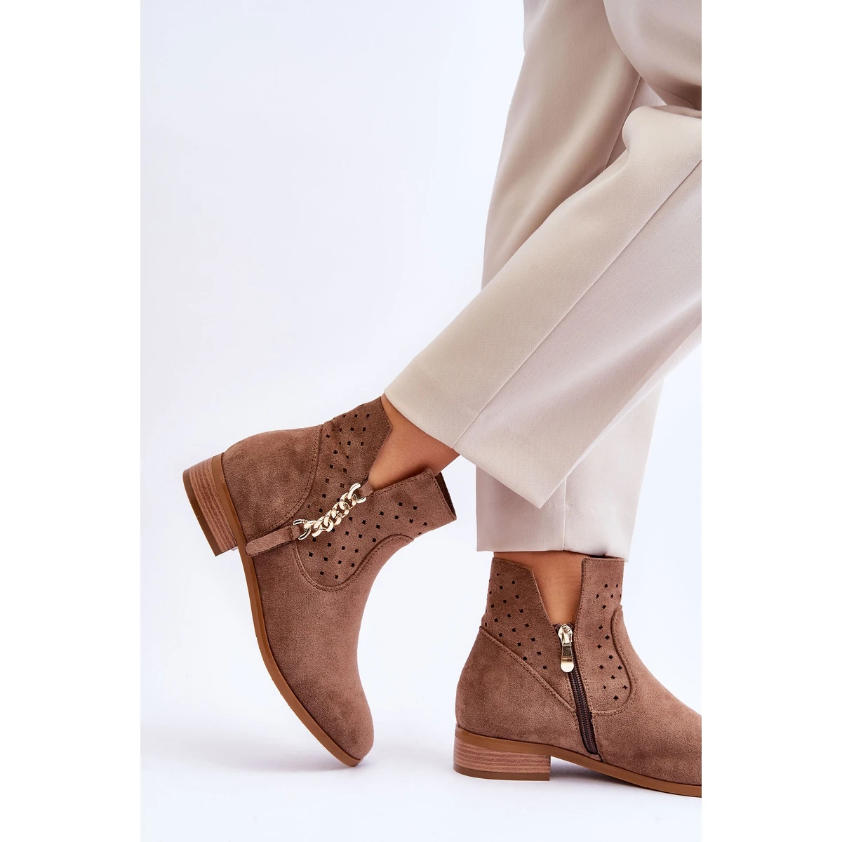 Vinceza Bottes Zippées En Daim Pour Femmes Beige Belliano – Image 2