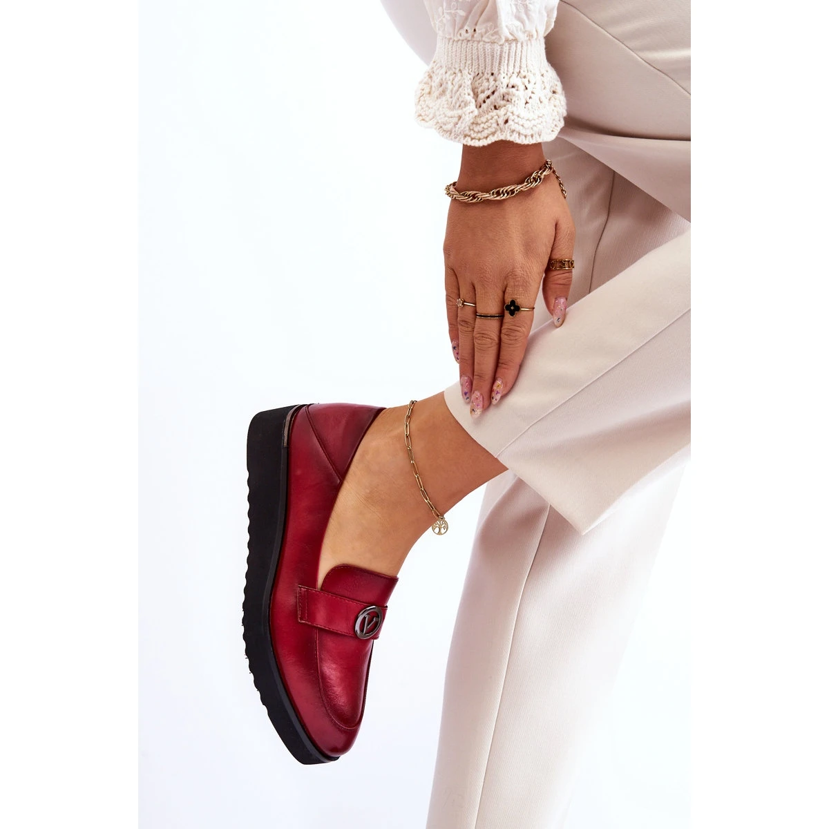 Vinceza Mocassins Compensés Bas Pour Femme En Cuir Rouge Synthia – Image 2