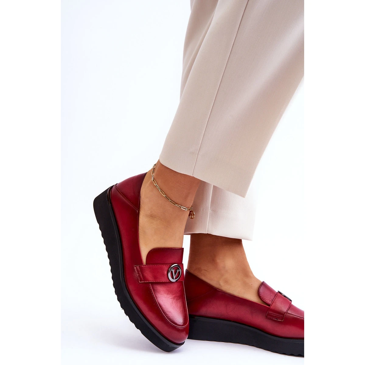 Vinceza Mocassins Compensés Bas Pour Femme En Cuir Rouge Synthia – Image 3