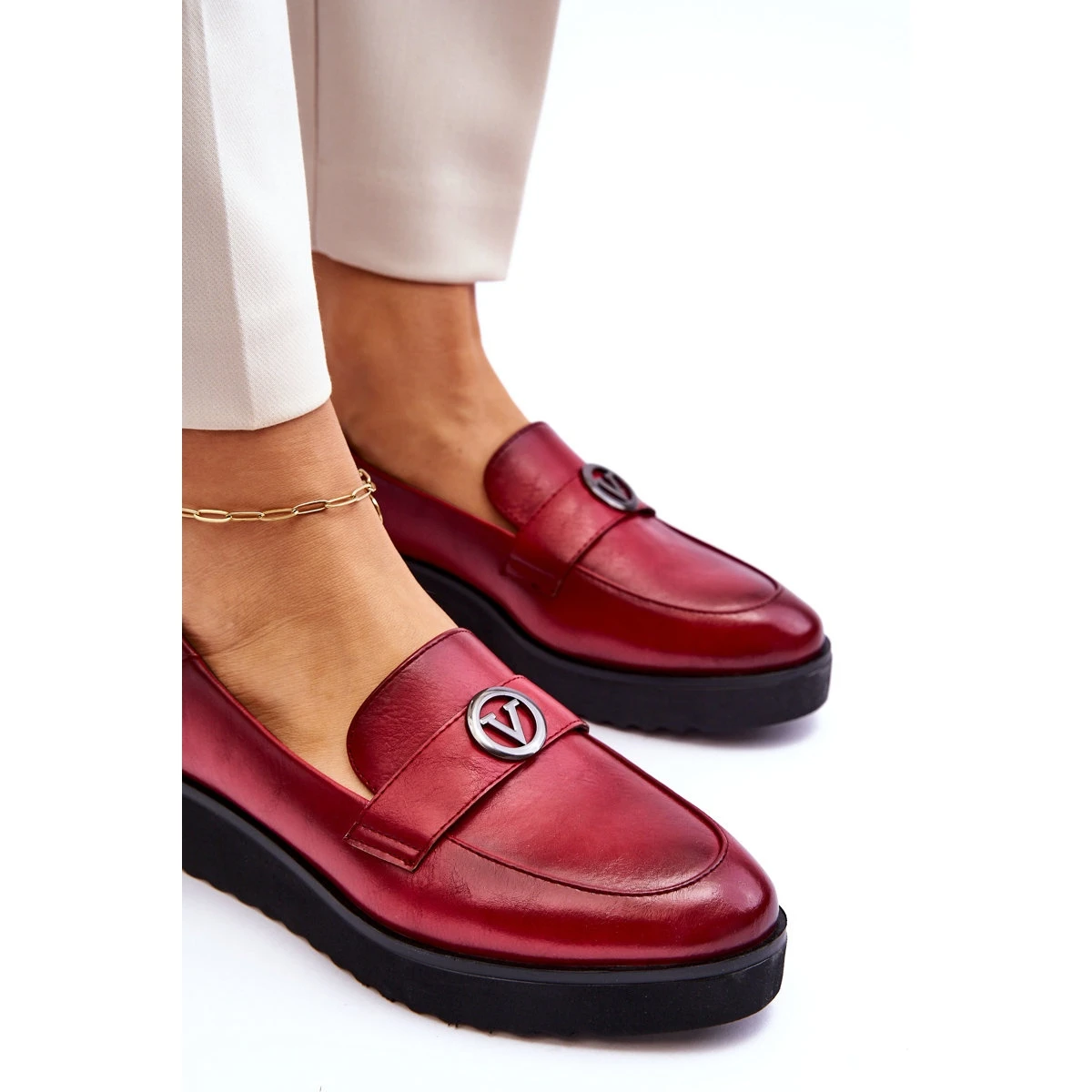 Vinceza Mocassins Compensés Bas Pour Femme En Cuir Rouge Synthia – Image 4