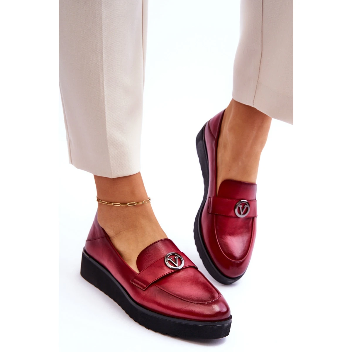 Vinceza Mocassins Compensés Bas Pour Femme En Cuir Rouge Synthia – Image 6