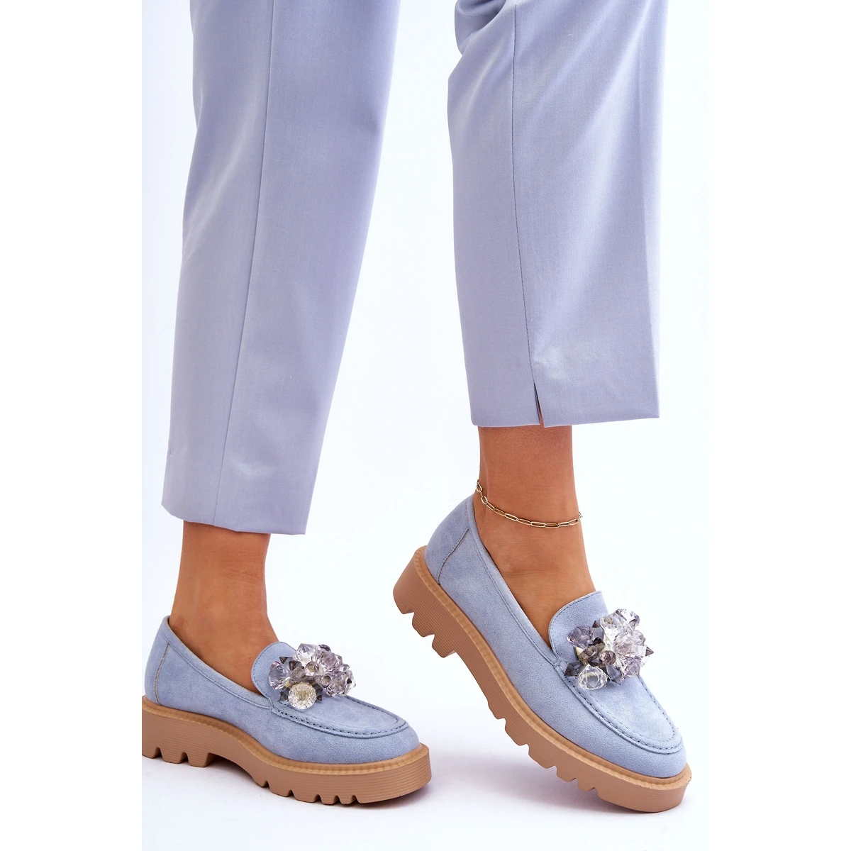 Vinceza Mocassins Mode En Daim Avec Cristaux Bleu Demeris – Image 7